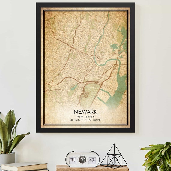 Vintage Newark New Jersey Map Print Poster Custom Art