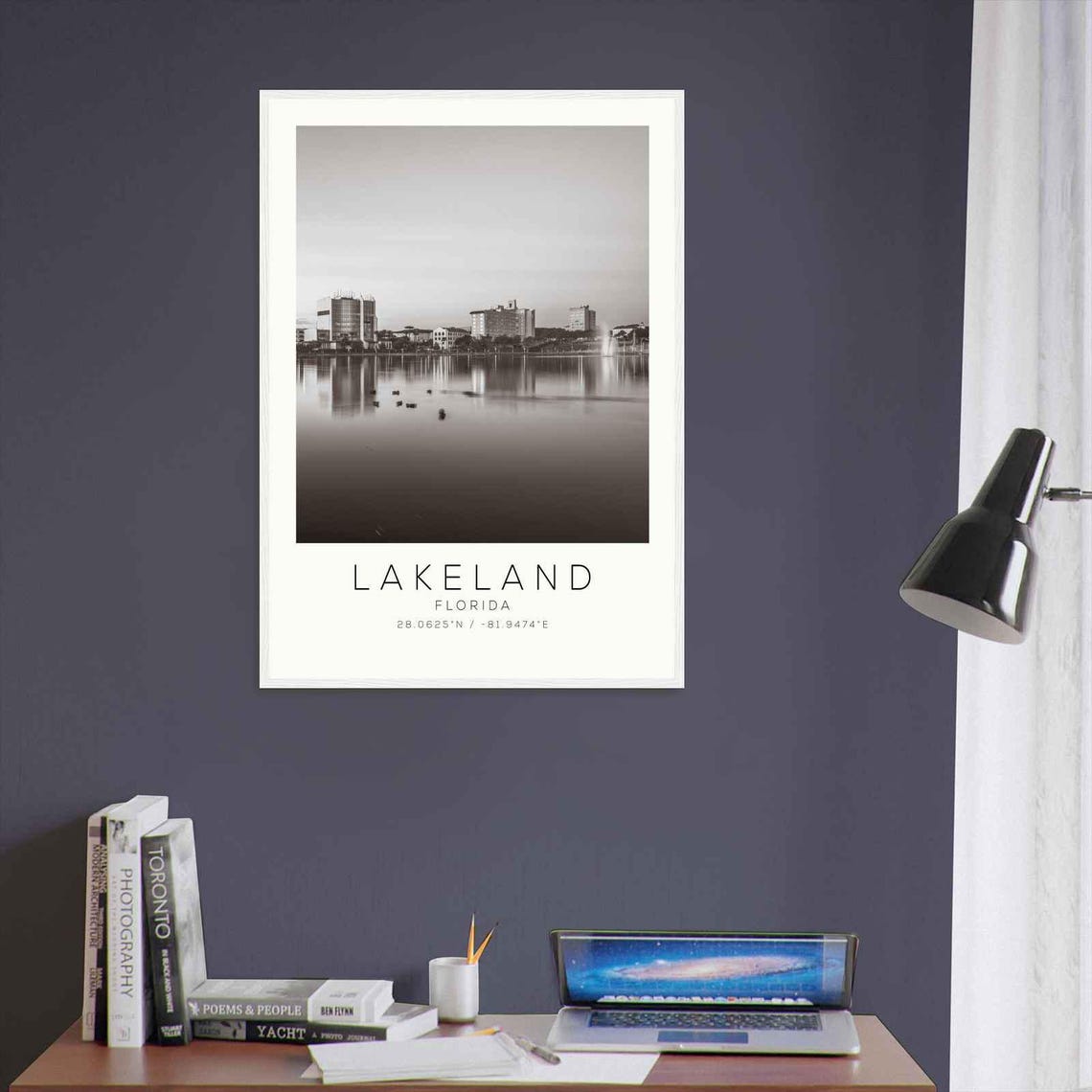 Lakeland Florida Serene Lake Shore Birds Black White Photo Poster - Image 3
