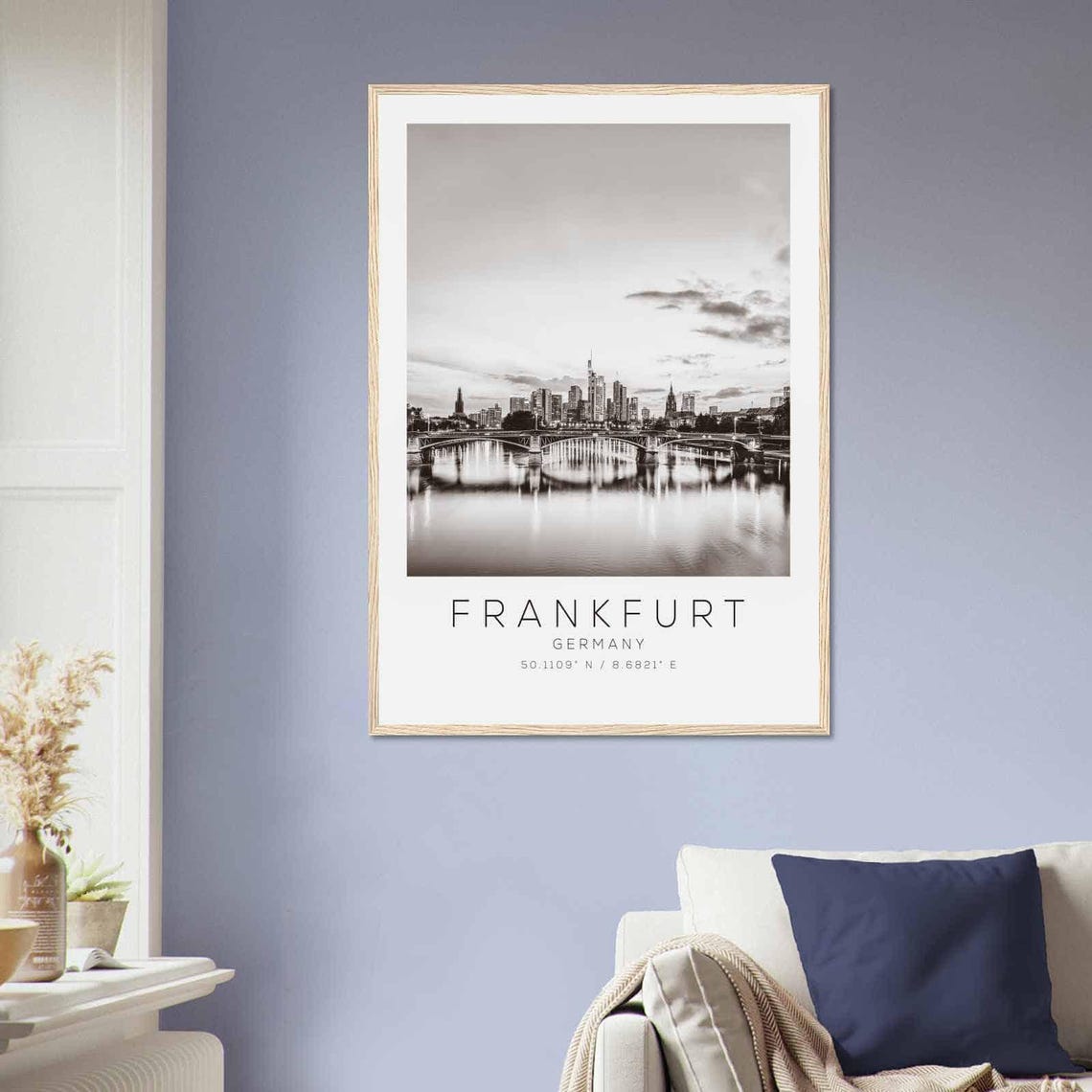Frankfurt Germany Skyline Bridge River Black and White Travel Poster - Image 2