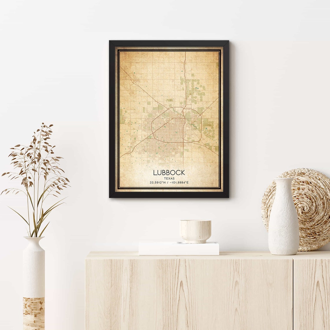Lubbock Texas Vintage Street Map Sepia Coordinates Art Poster - Image 2