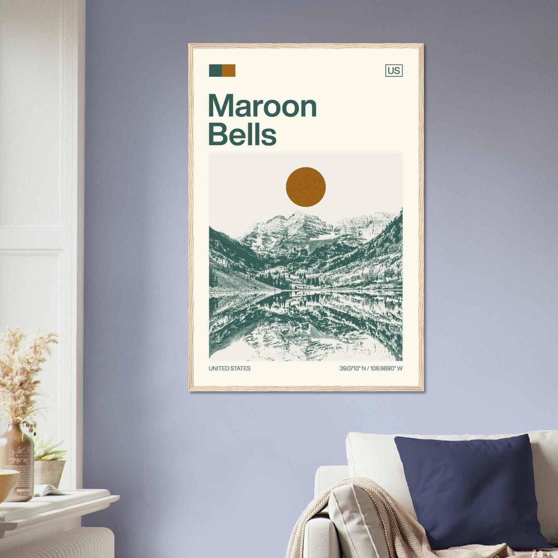 Maroon Bells USA Modern Minimalist Mountain Lake Reflection Poster - Image 2