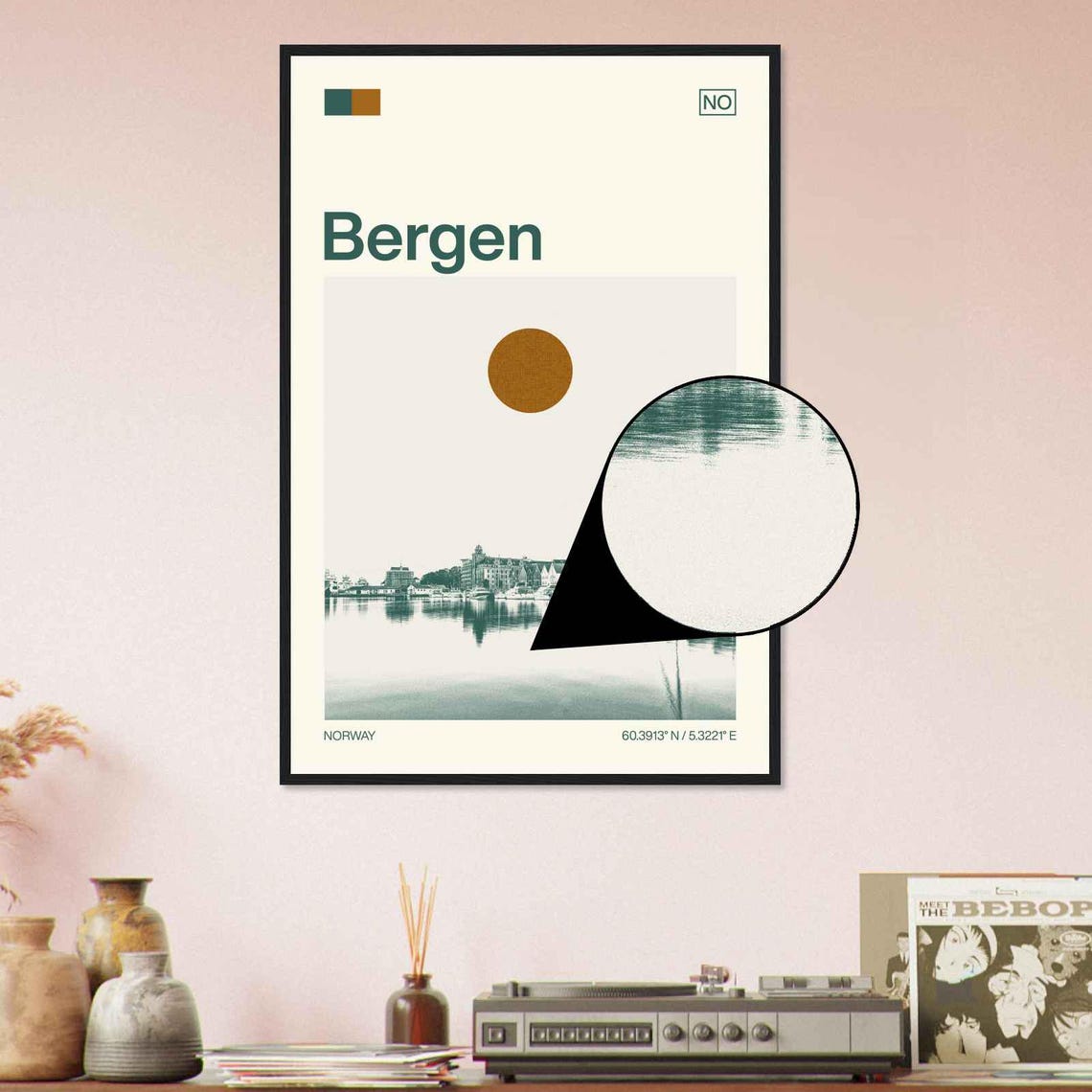 Bergen Norway Harbor Bryggen Wharf Vintage Style Travel Poster - Image 4