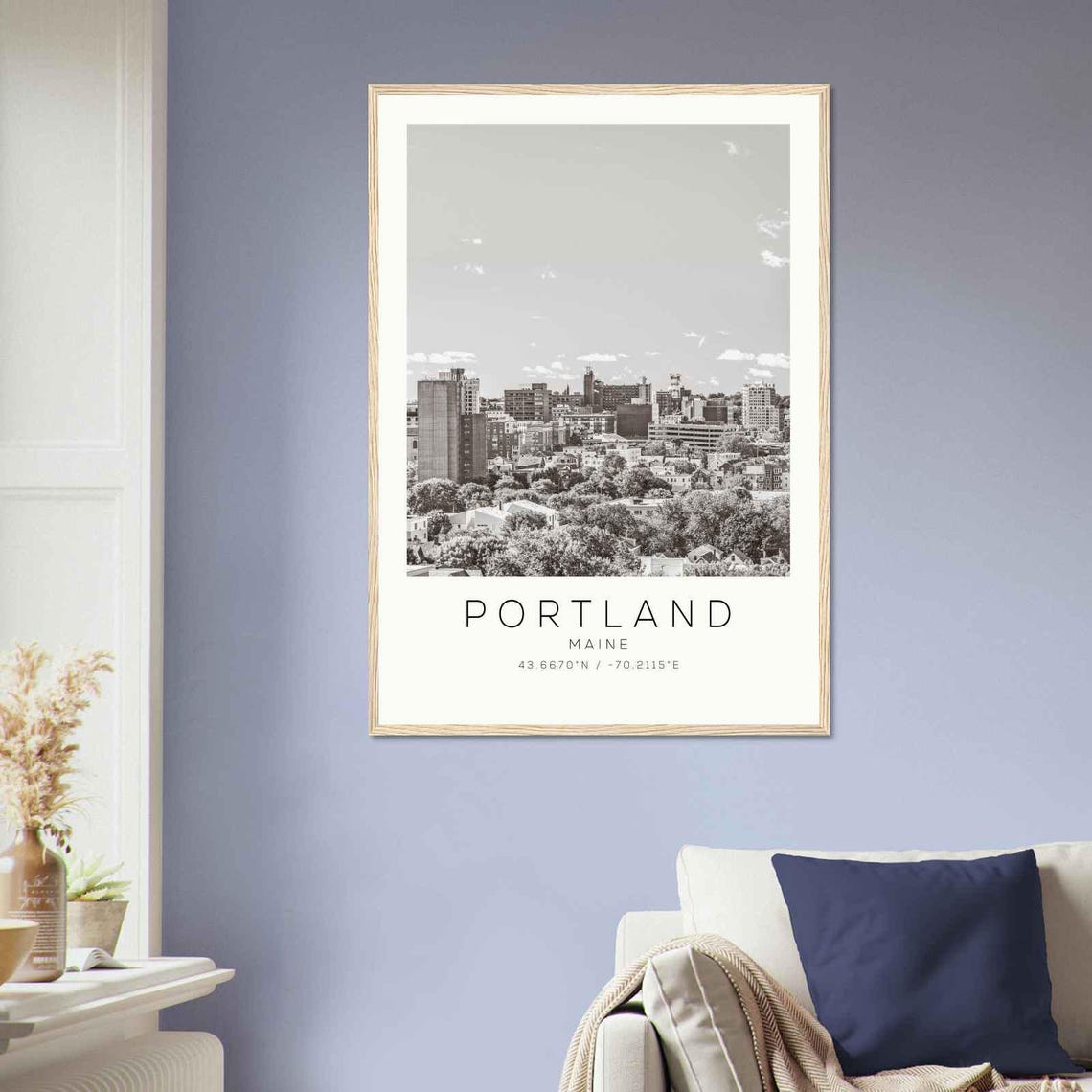 Portland Maine Downtown Skyline Black and White Photo Poster - Image 2