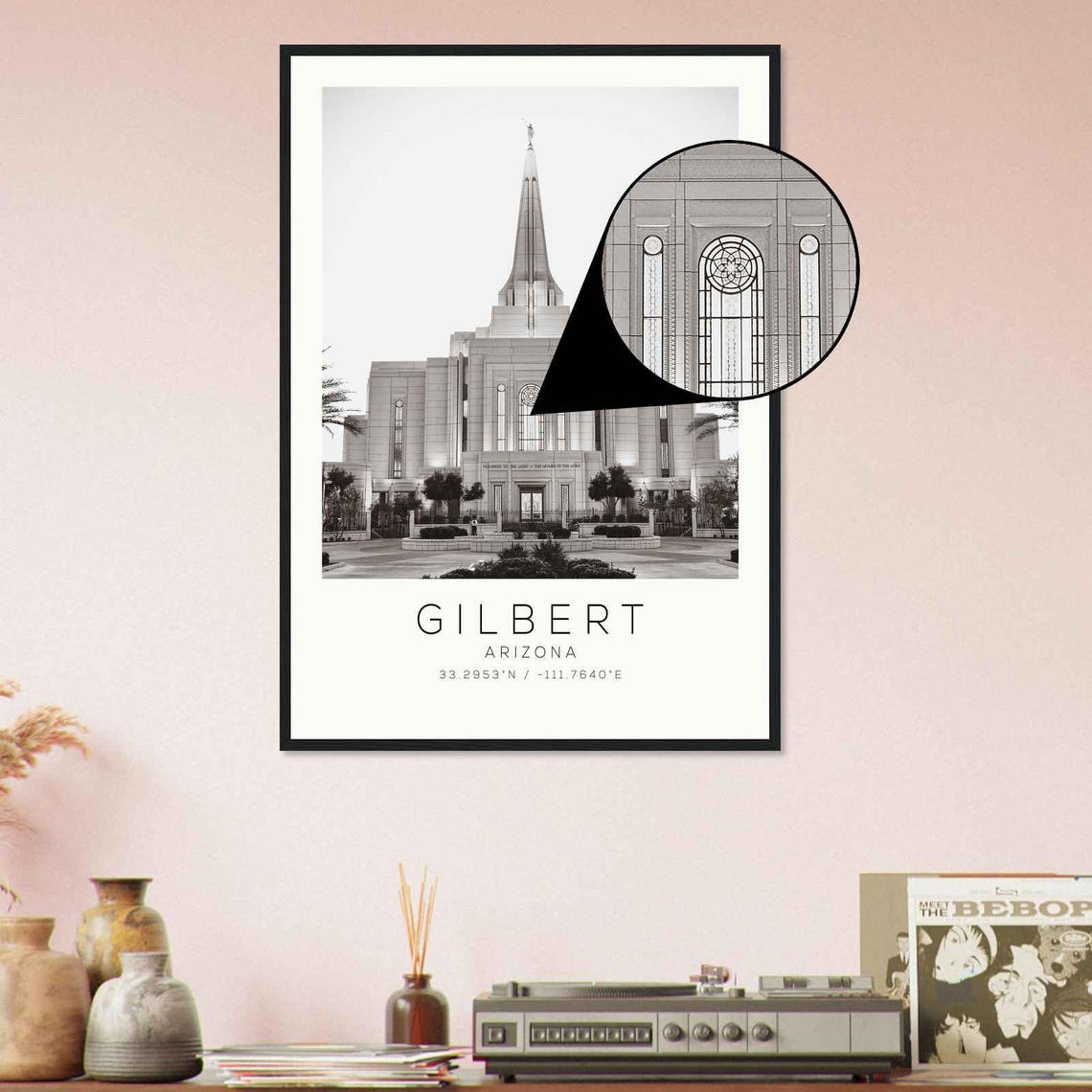 Gilbert Arizona Temple Soaring Spire Black And White Photo Poster - Image 4
