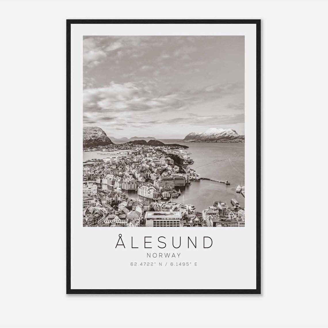 Alesund Norway Travel Photo Poster Bw Alesund Travel Print Minimalist Travel Poster Print