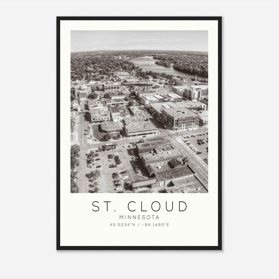 St. Cloud Minnesota River City Aerial Downtown Photo Travel Poster