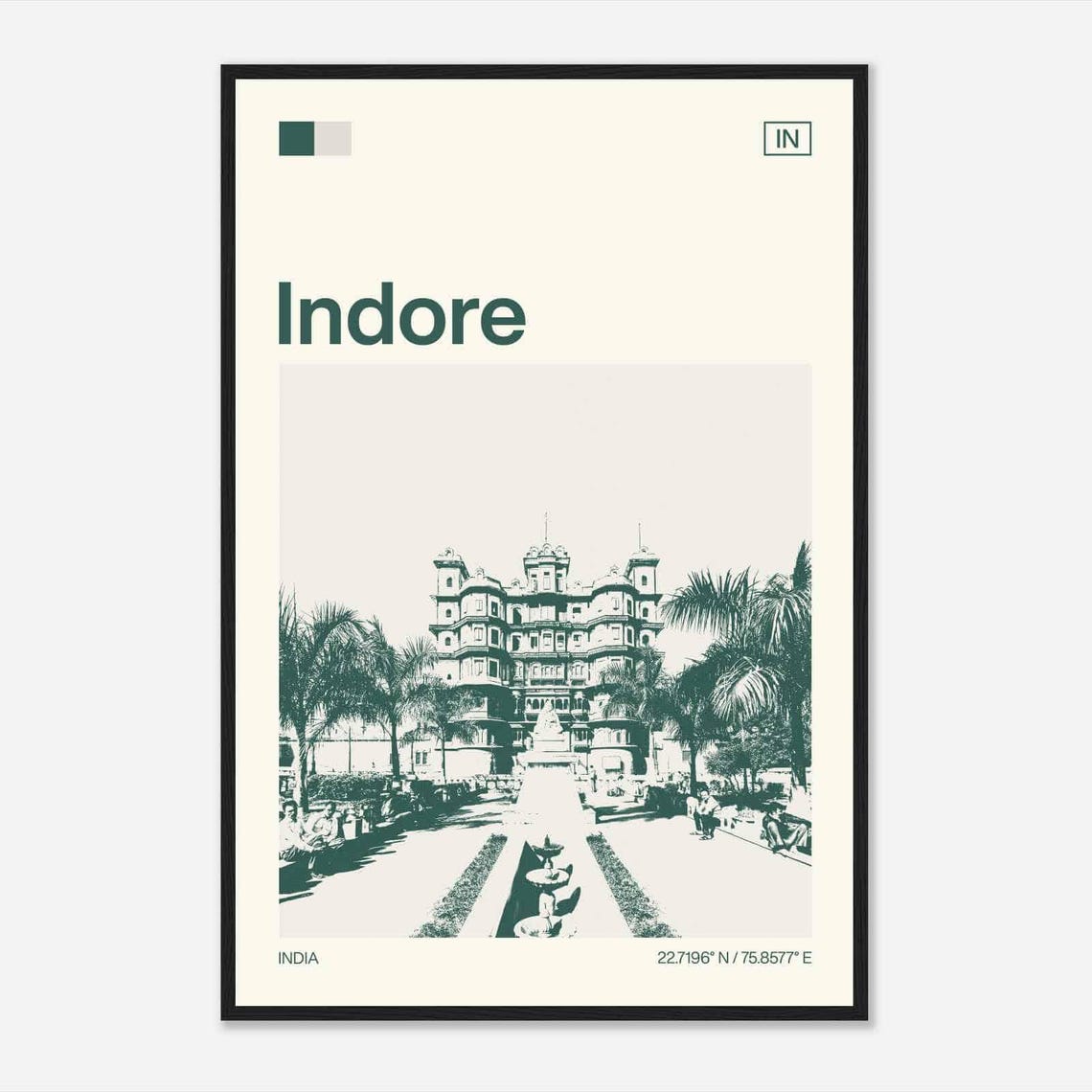Indore India Rajwada Palace Historic Gardens Duotone Travel Poster