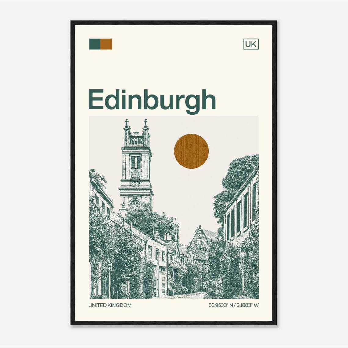 Edinburgh Old Town Church Clock Tower Street Scene Travel Poster