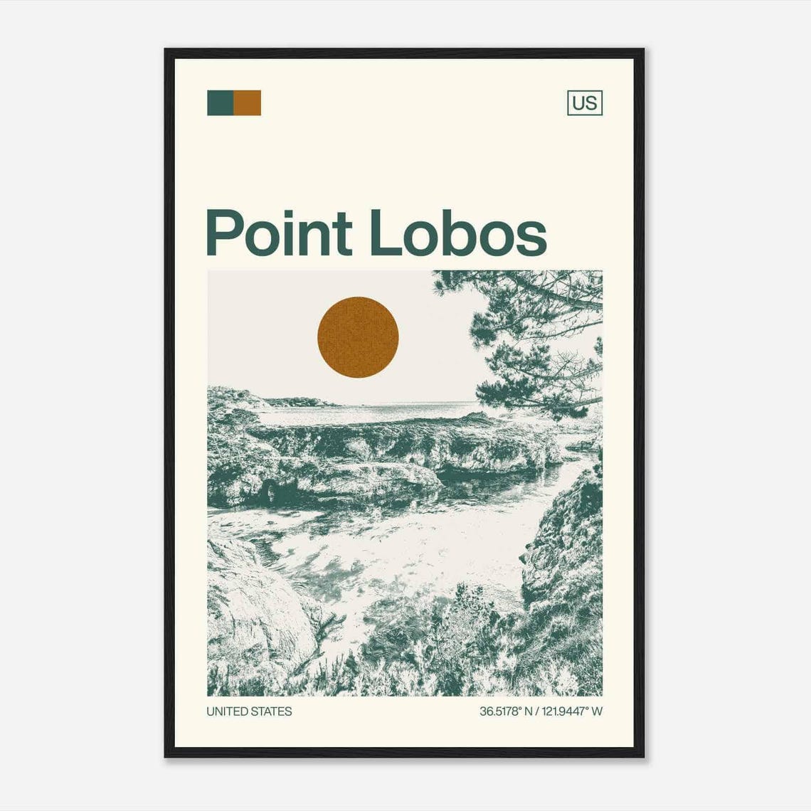 Point Lobos California Rocky Coast Cypress Minimalist Travel Poster