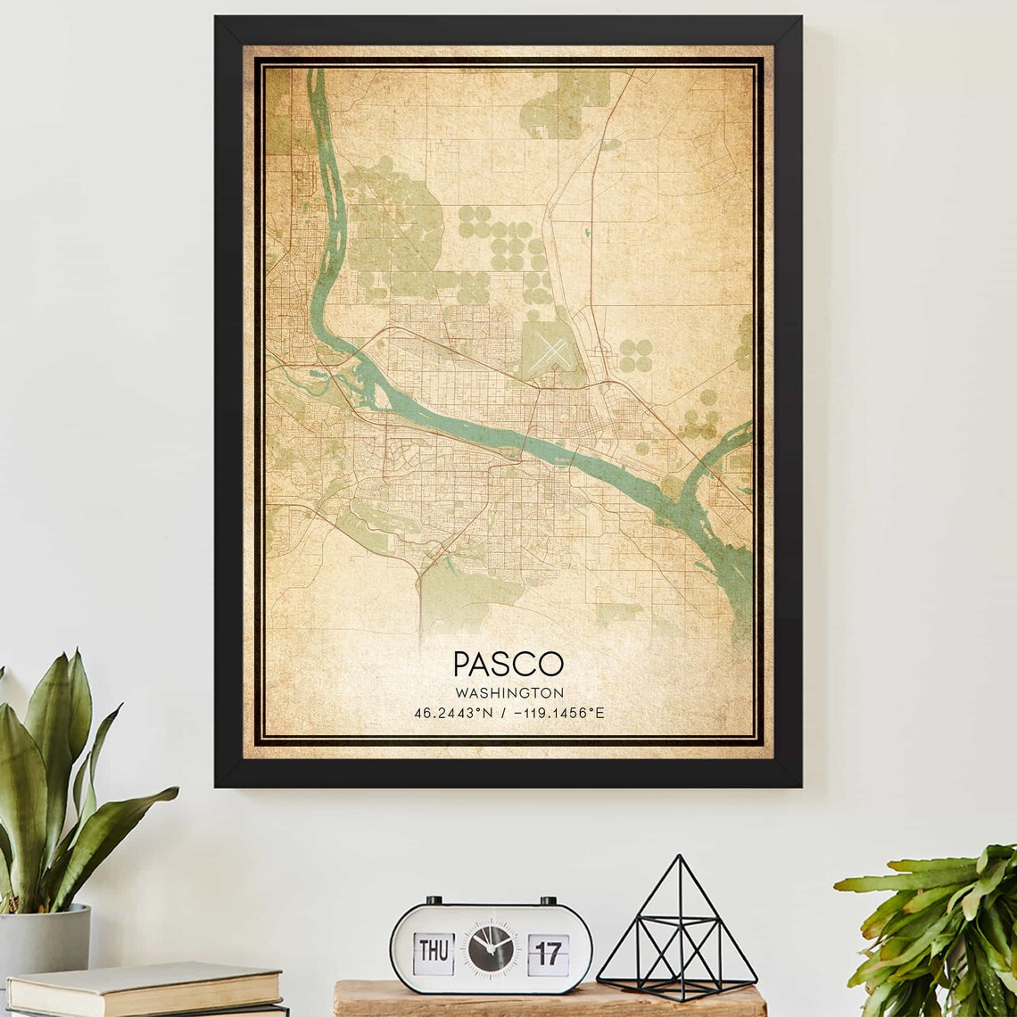 Vintage Pasco Washington Map, Travel Poster