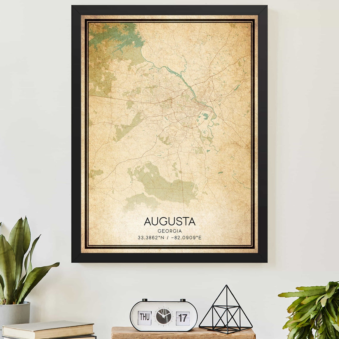 Vintage Augusta Georgia City Street Map Poster with Coordinates