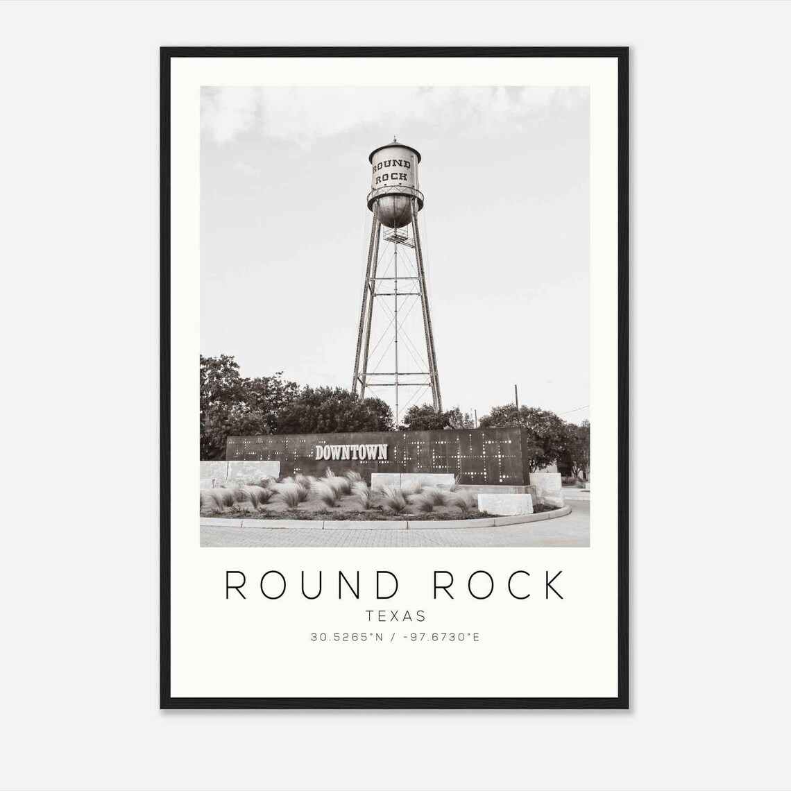Round Rock Texas Travel Poster, Minimalist Photo Print