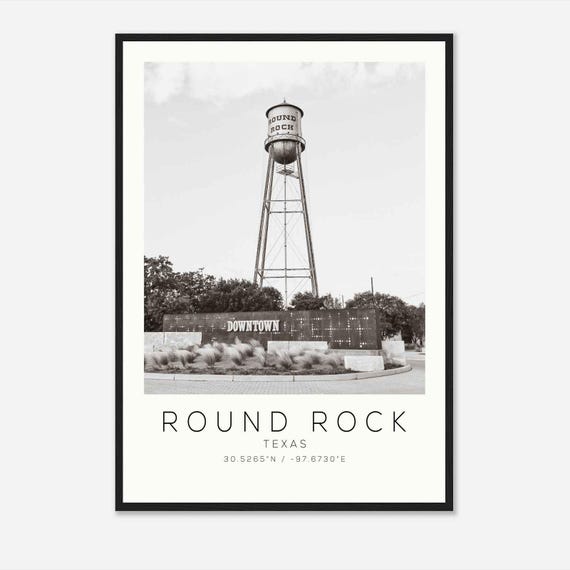 Round Rock Texas Travel Poster, Minimalist Photo Print