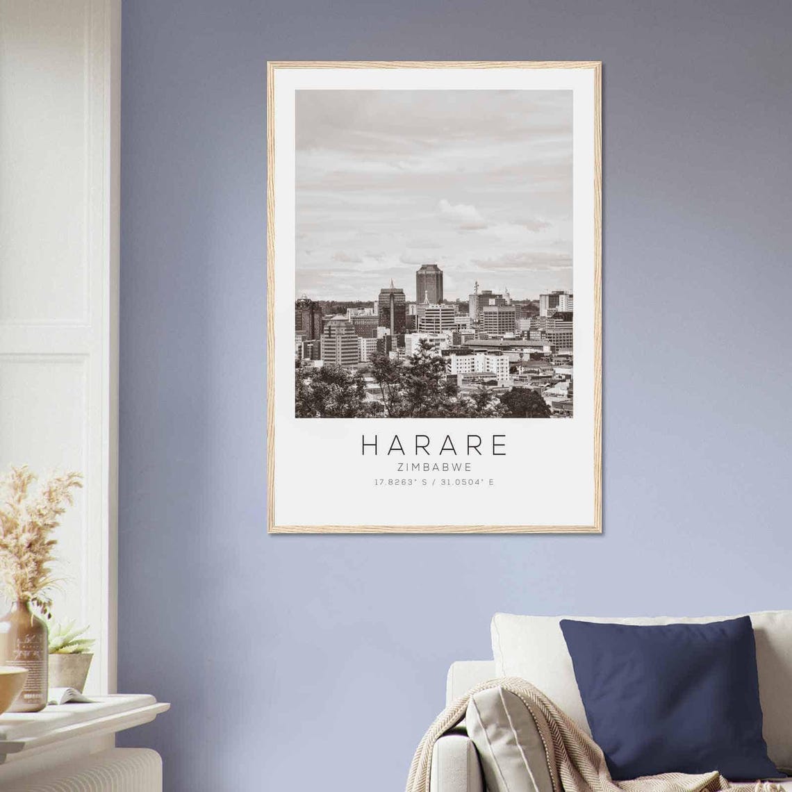 Harare Zimbabwe Black and White City Skyline View Travel Poster - Image 2