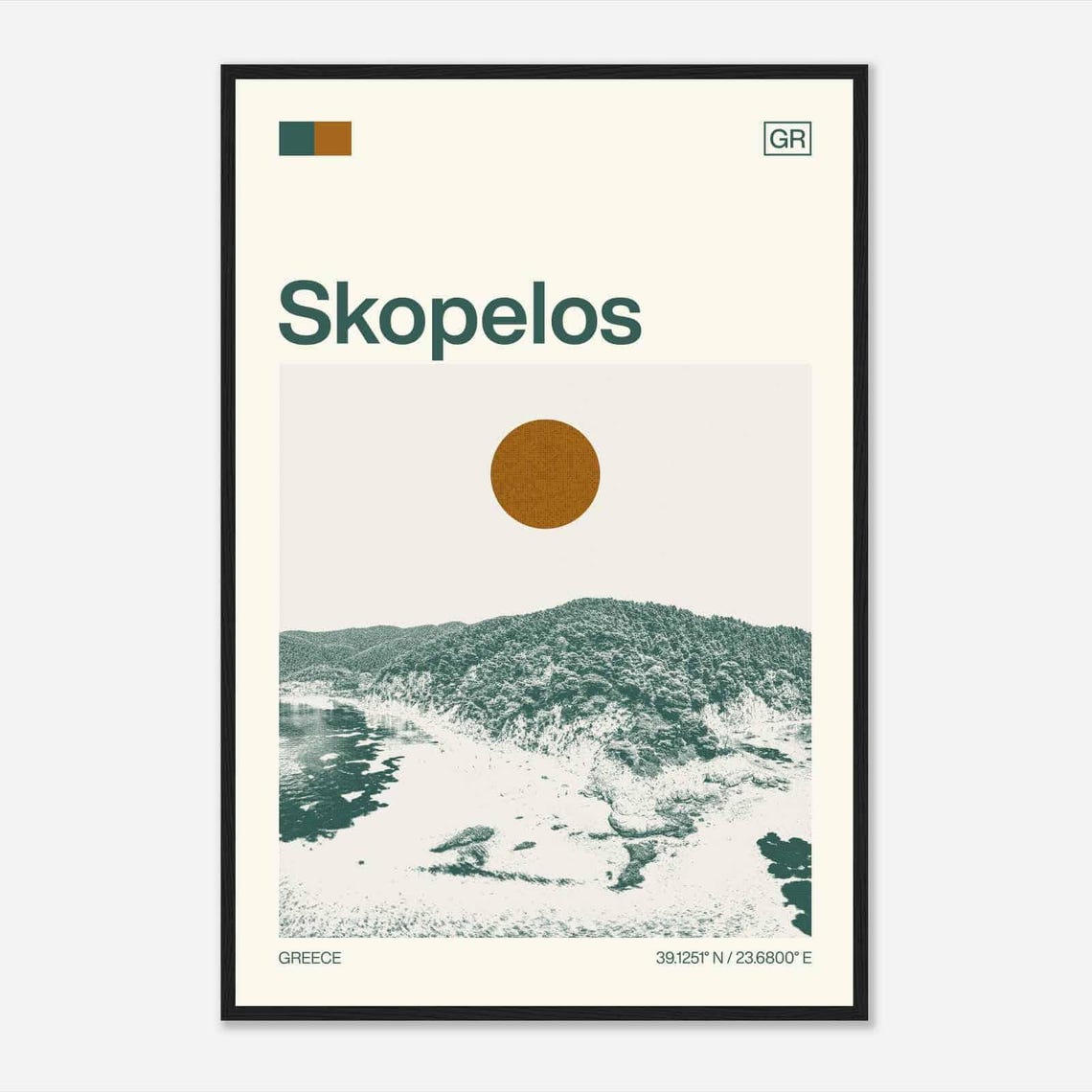 Skopelos Greece Forested Headland Cove Sun Duotone Travel Poster
