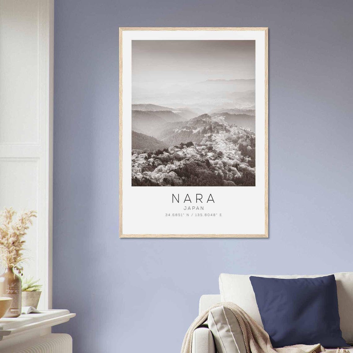 Nara Japan Misty Mountain Temples Black and White Photo Poster - Image 2