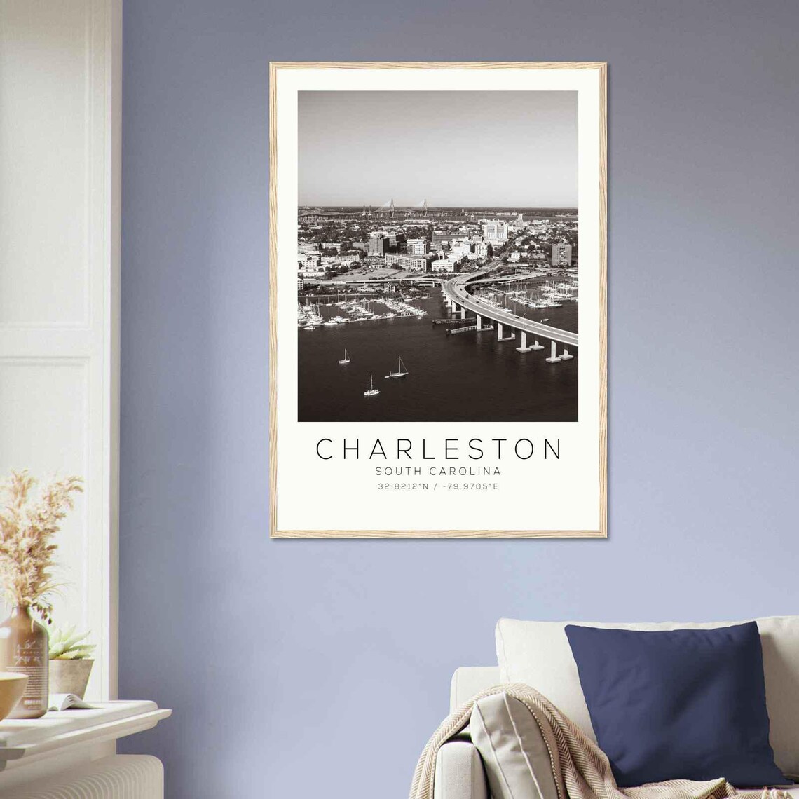 Charleston South Carolina Harbor Marina Aerial Sailboat Scene Poster - Image 2
