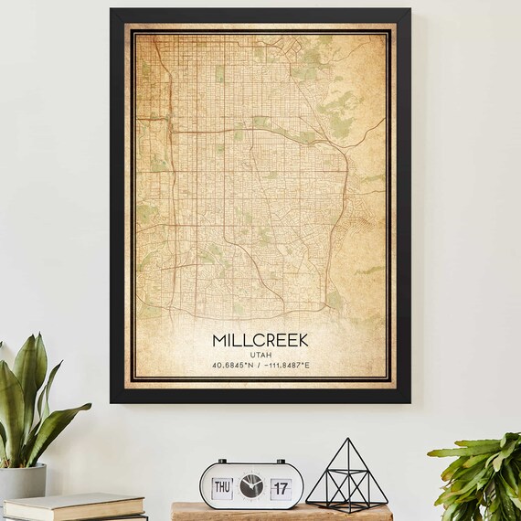 Vintage Millcreek Utah Map Poster with City Coordinates Decor