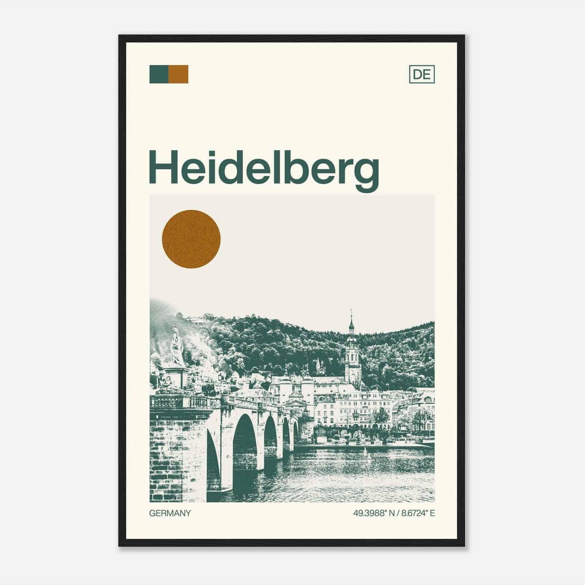 Heidelberg Germany Old Bridge River Sun Minimalist Travel Art Poster