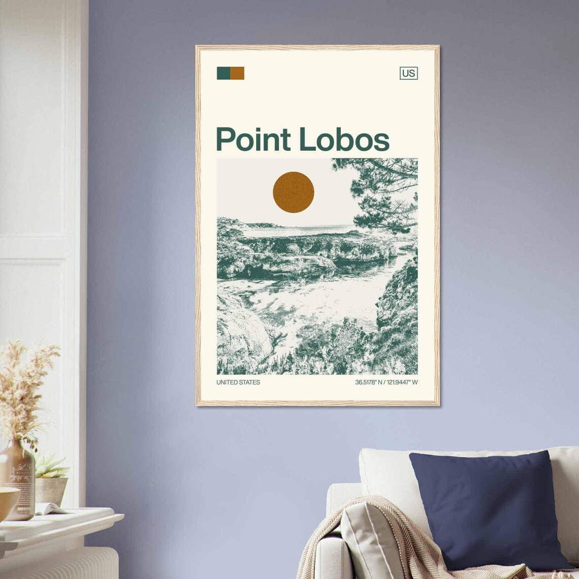 Point Lobos California Rocky Coast Cypress Minimalist Travel Poster - Image 2