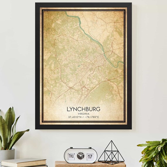 Lynchburg Virginia Vintage City Street Map With Coordinates Poster