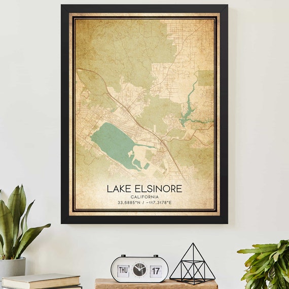 Lake Elsinore Vintage Map Art Print Poster