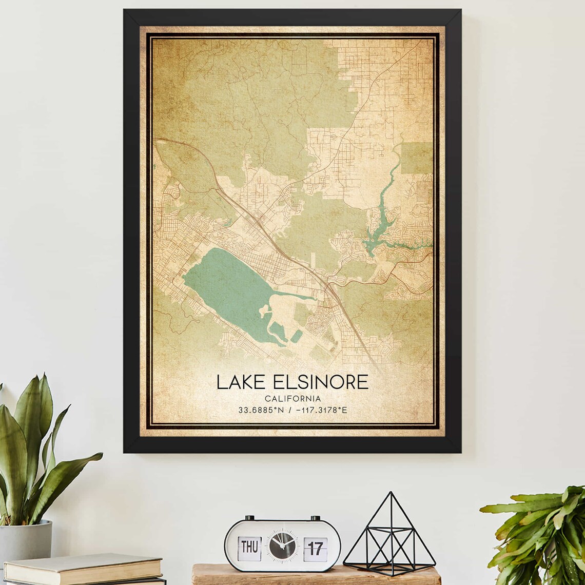 Lake Elsinore Vintage Map Art Print Poster