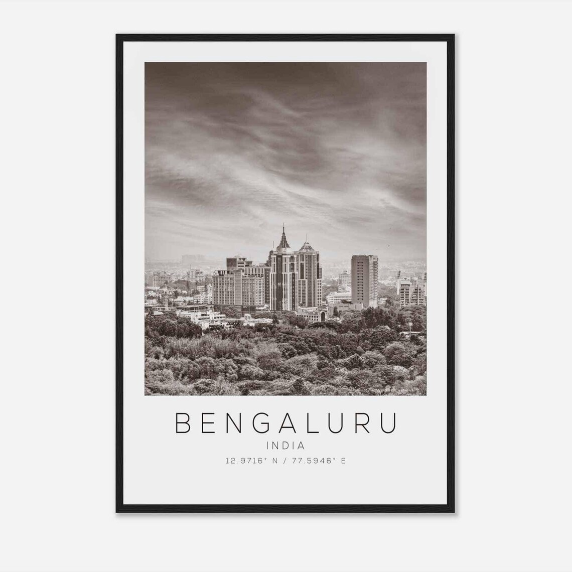 Bengaluru India City Skyline Black White Minimalist Photo Poster