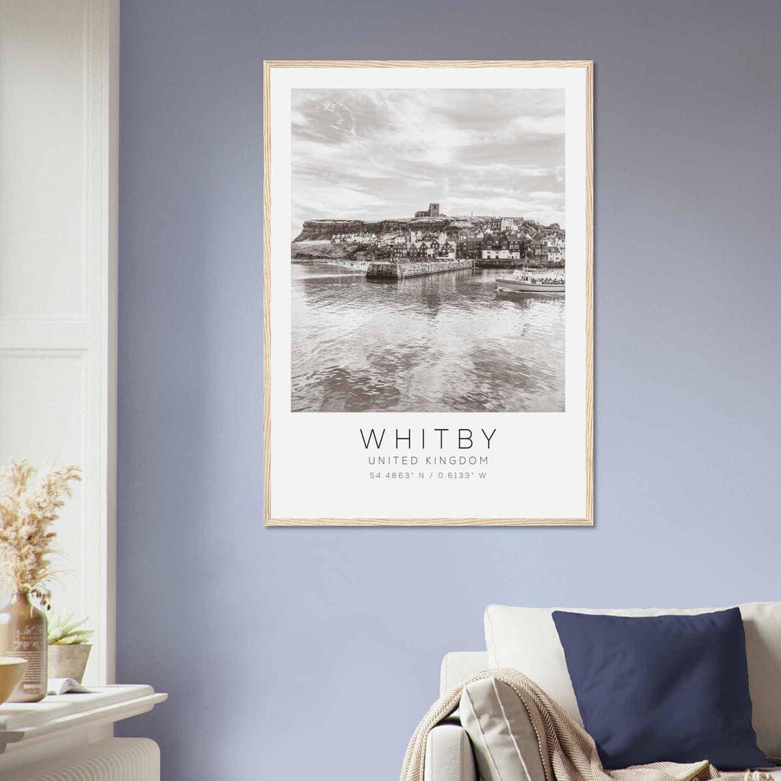 Whitby United Kingdom Harbor and Abbey Black and White Poster - Image 2