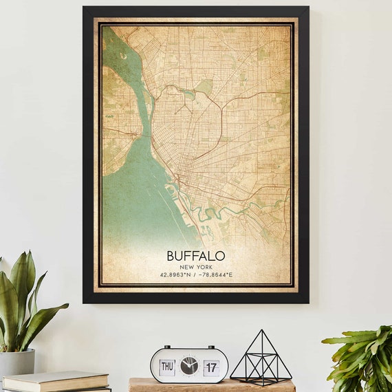 Vintage Buffalo New York Map Print Poster Custom Art