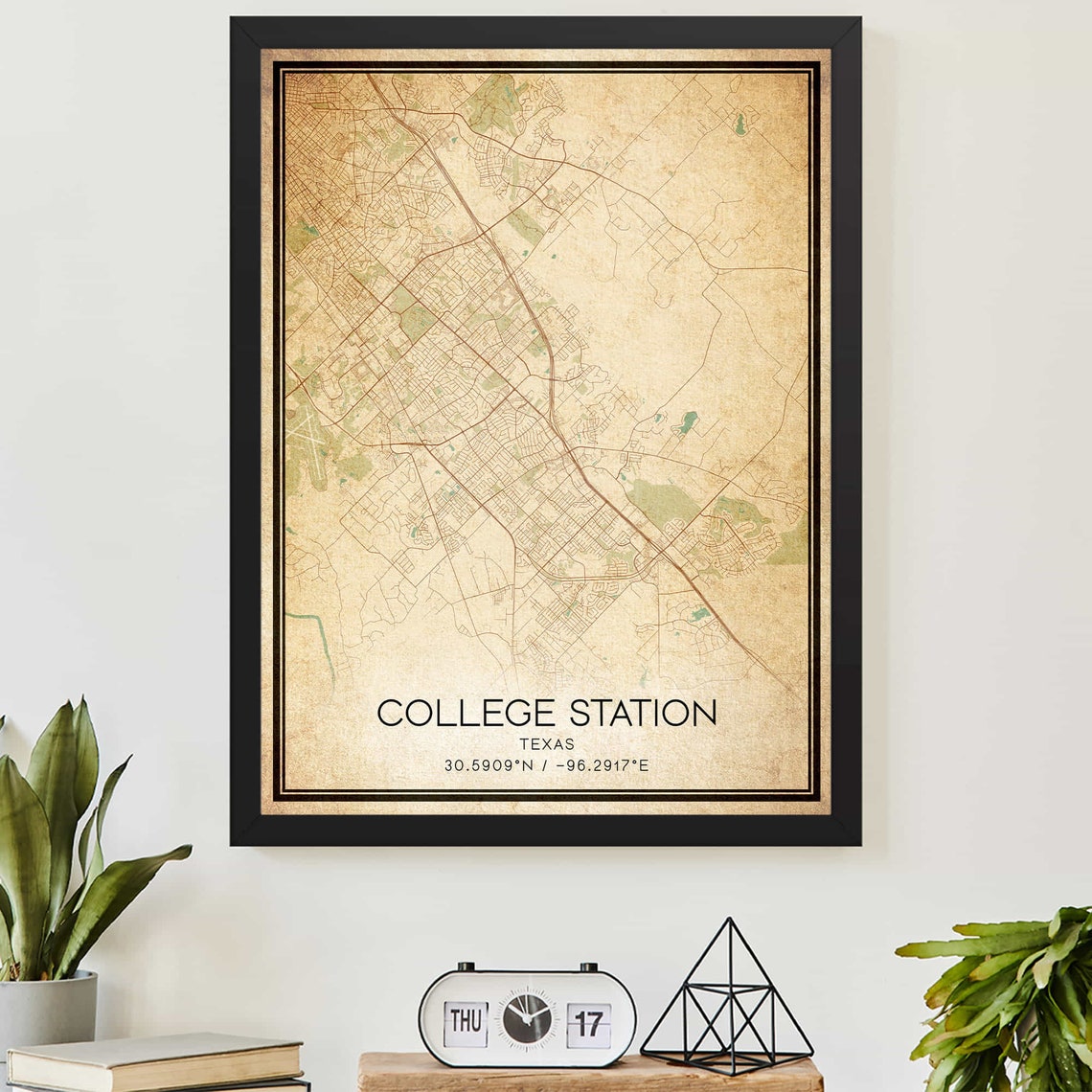 College Station Texas Vintage City Map Coordinates Art Print