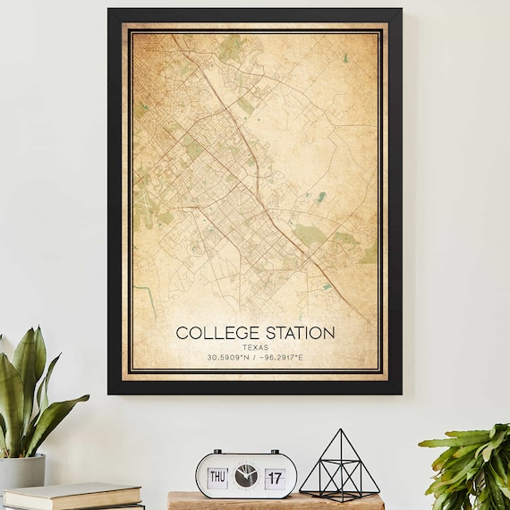 College Station Texas Vintage City Map Coordinates Art Print