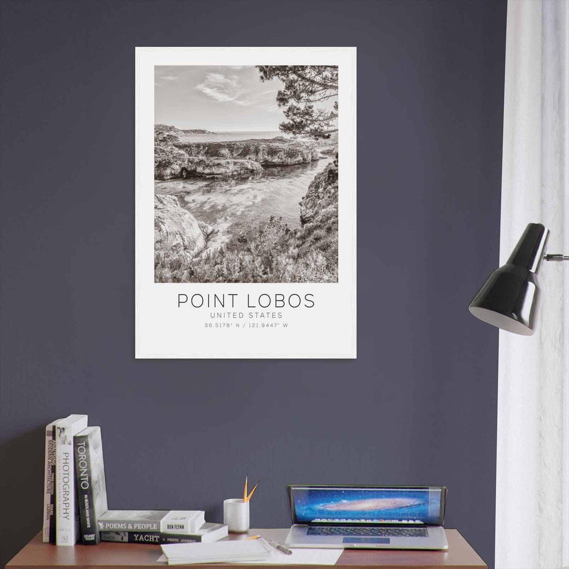 Point Lobos California Rocky Cove Cypress Coast Black White Poster - Image 3