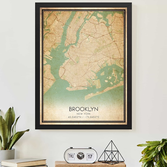 Brooklyn New York Vintage City Street Map With Coordinates Wall Poster