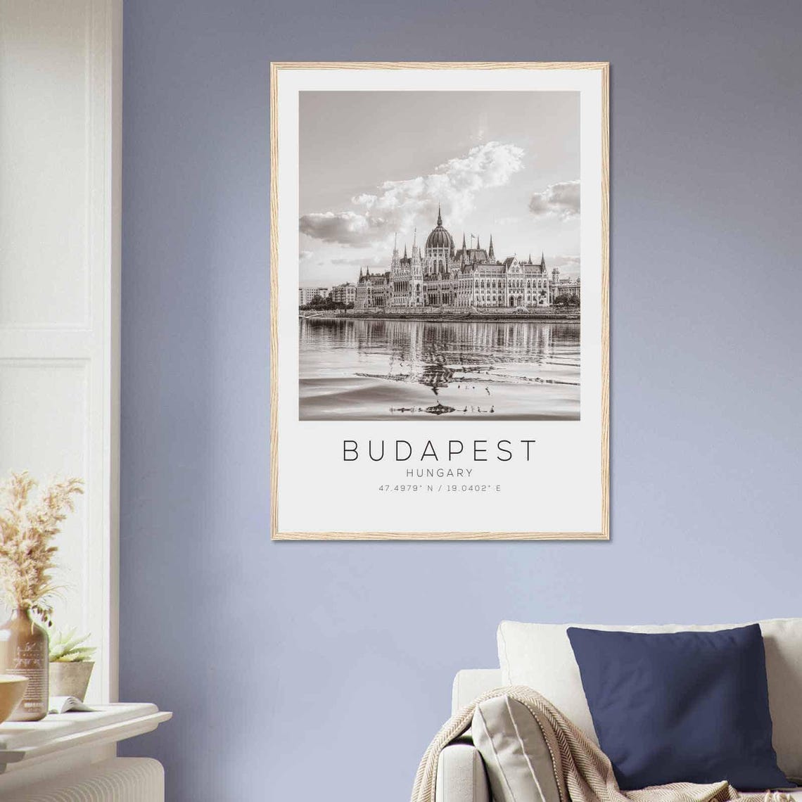 Budapest Hungary Parliament Reflection Water Black White Travel Poster - Image 2