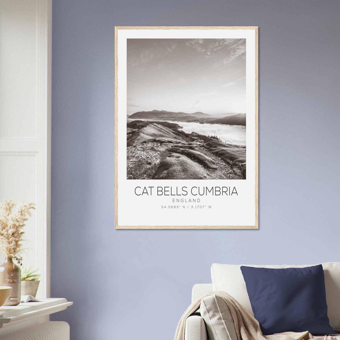 Cat Bells Cumbria England Lake District Fells Black and White Poster - Image 2