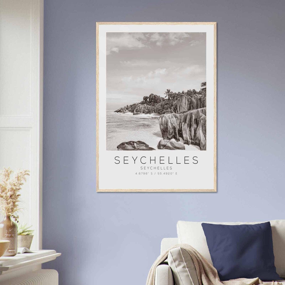 Seychelles Islands Granite Boulder Beach Black and White Poster - Image 2
