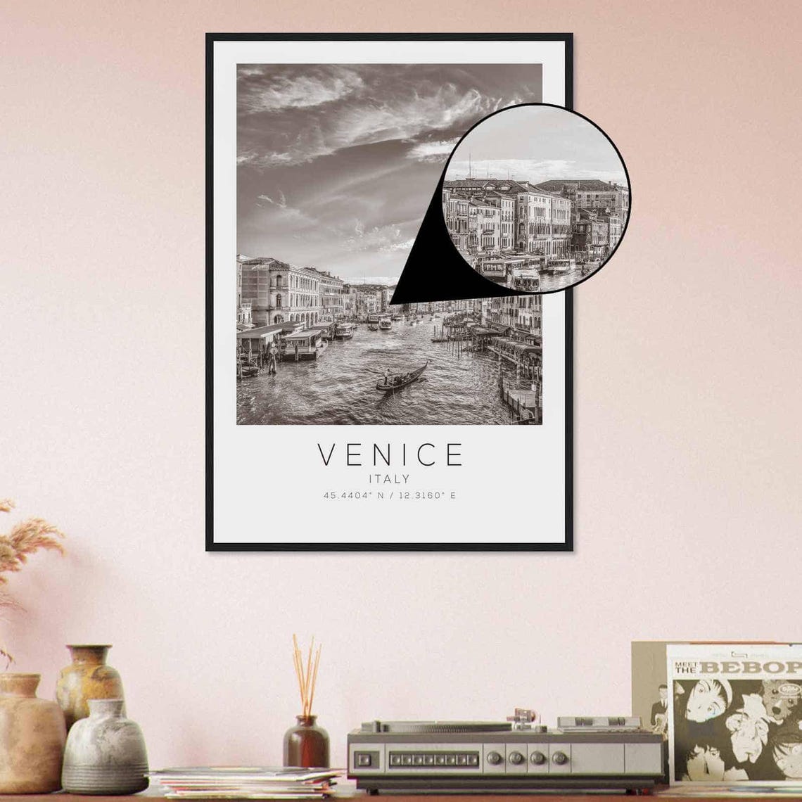 Venice Italy Grand Canal Gondola Boats View Black White Poster - Image 4