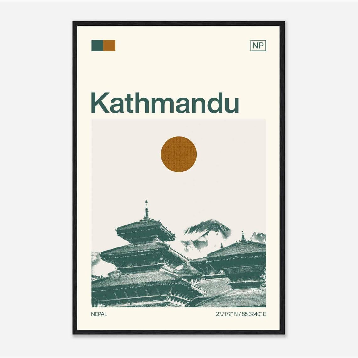 Kathmandu Nepal Pagoda Temple Mountain Minimalist Travel Poster