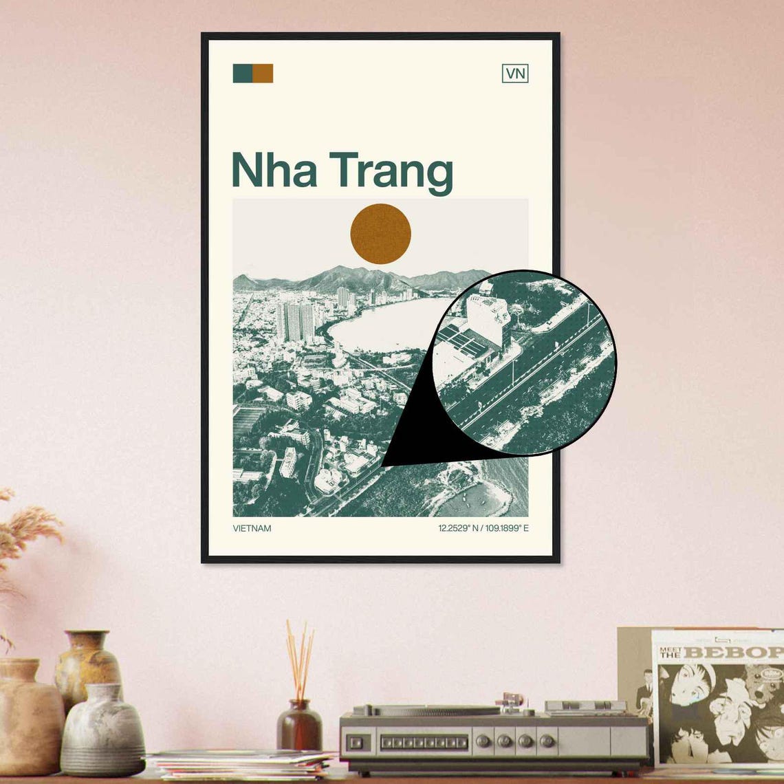 Nha Trang Vietnam Modern Minimalist Coastal Bay Aerial Art Poster - Image 4