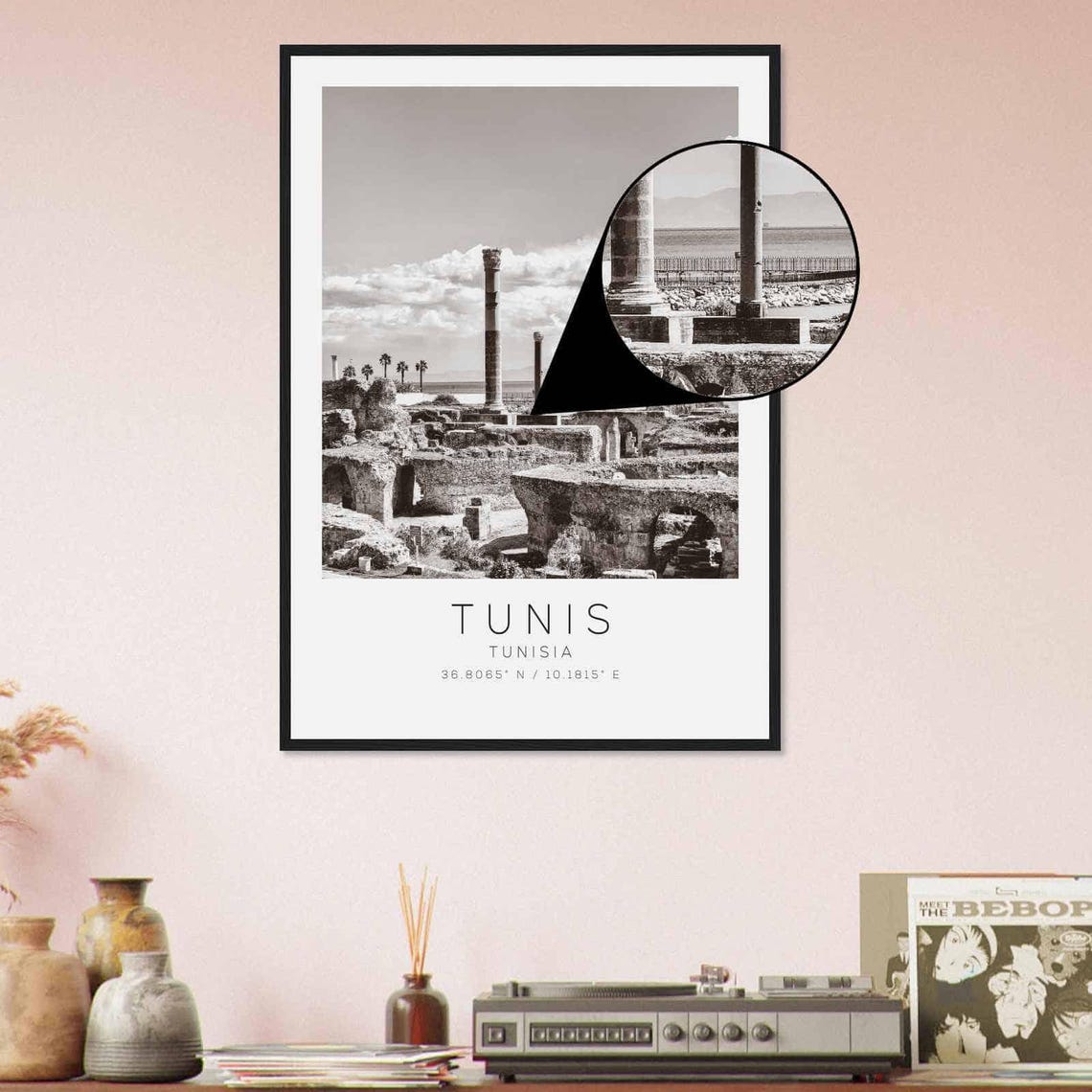 Tunis Tunisia Ancient Carthage Ruins Columns Sea Black White Poster - Image 4