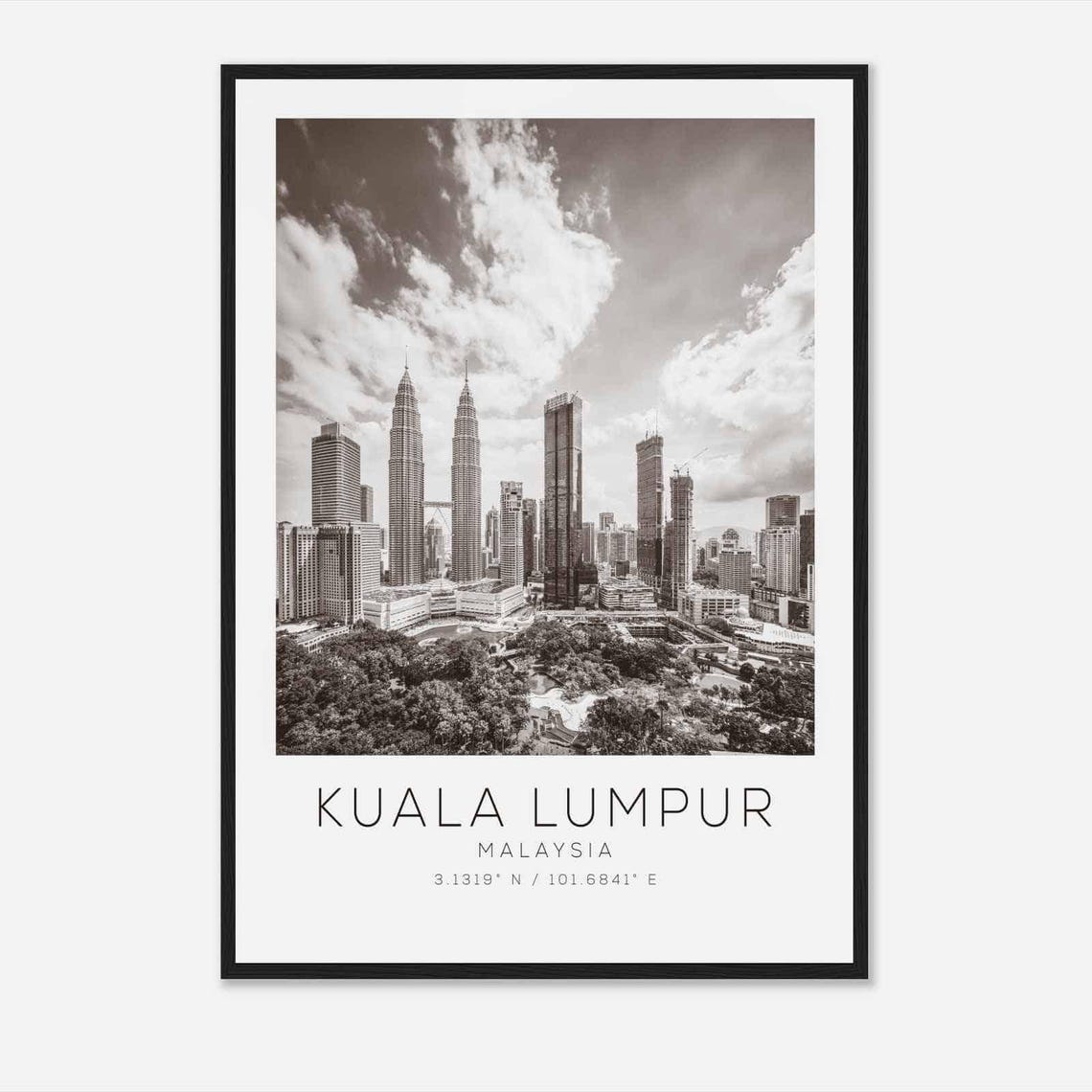 Kuala Lumpur Malaysia Black White Petronas Towers Park Poster