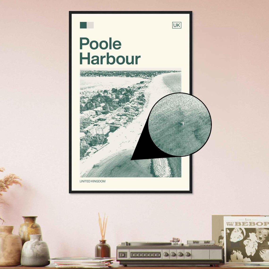 Poole Harbour England Sandy Beach Aerial Minimalist Travel Poster - Image 4