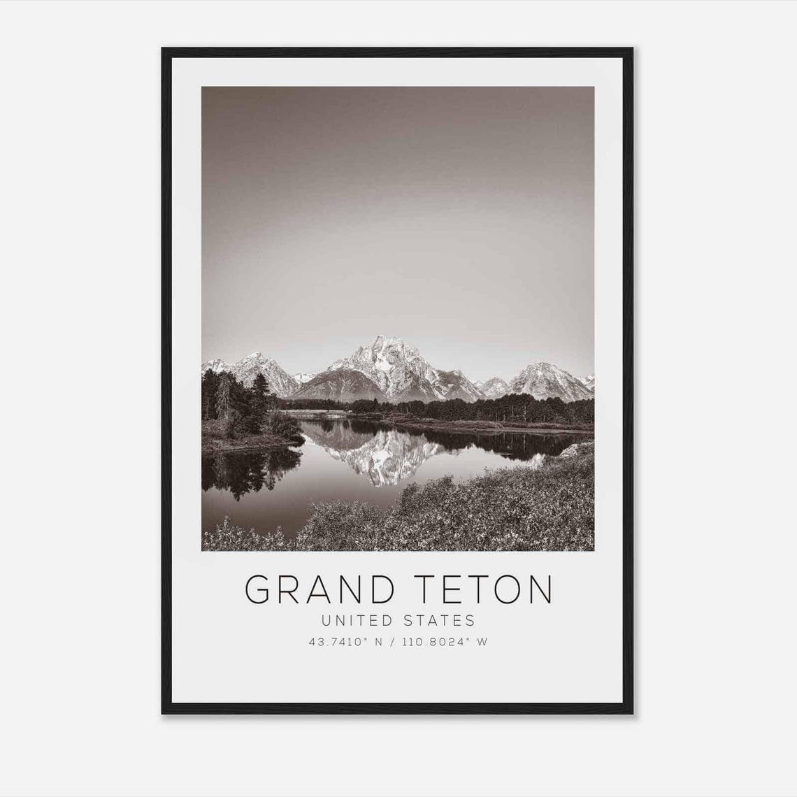 Grand Teton United States Travel Photo Poster Bw Grand Teton Travel Print Minimalist Travel Poster Print