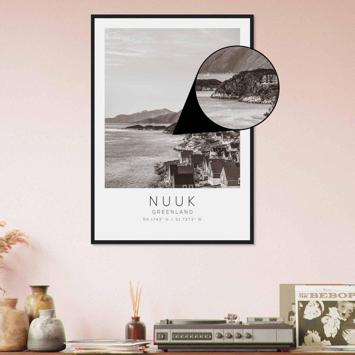 Nuuk Greenland Arctic Harbor Town View Black White Photo Poster - Image 4
