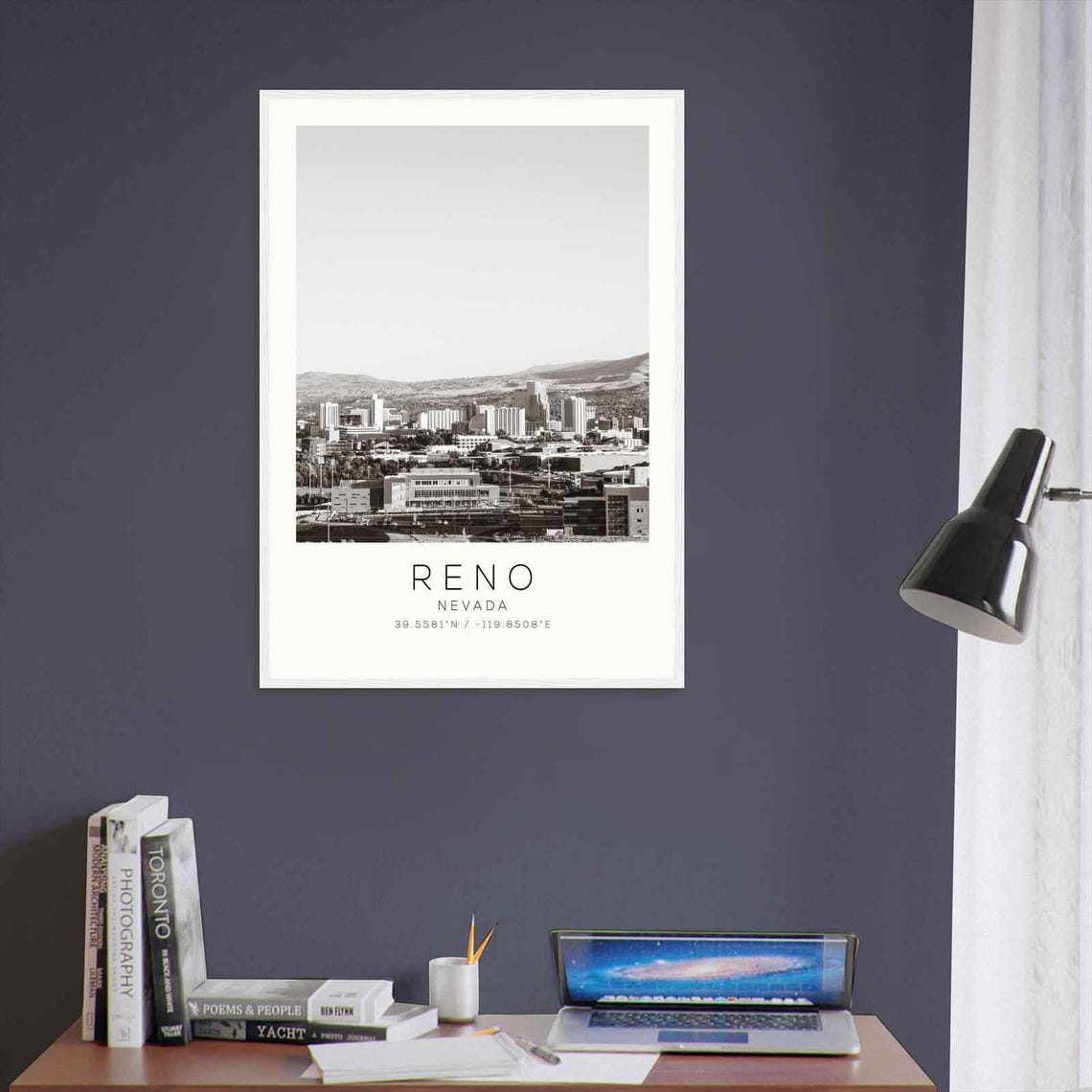 Reno Nevada Wide Panoramic Skyline Black and White Photo Poster - Image 3