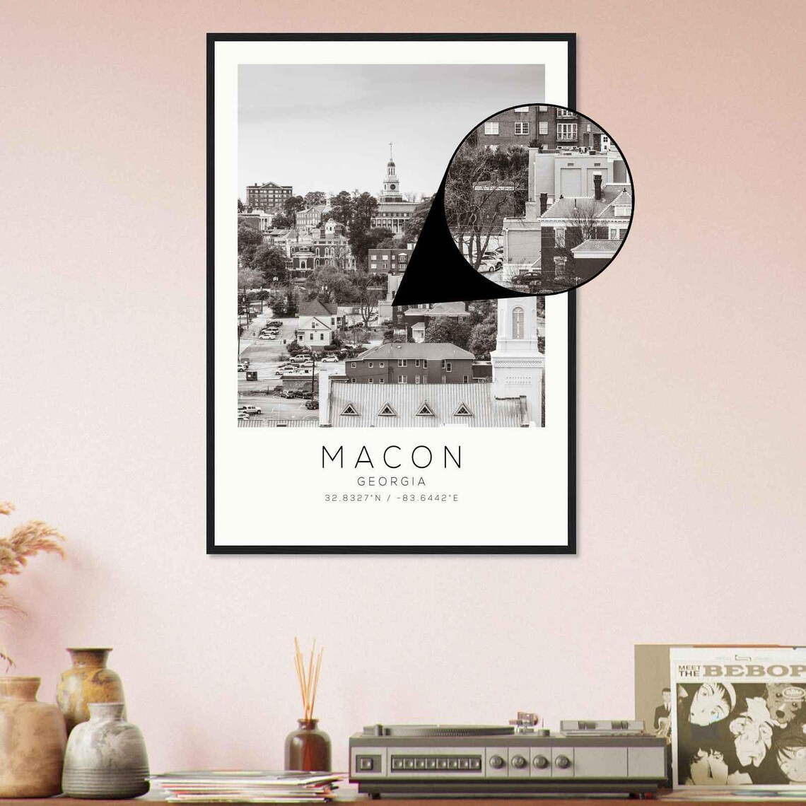 Macon Georgia Downtown Church Spires Black And White Photo Poster - Image 4