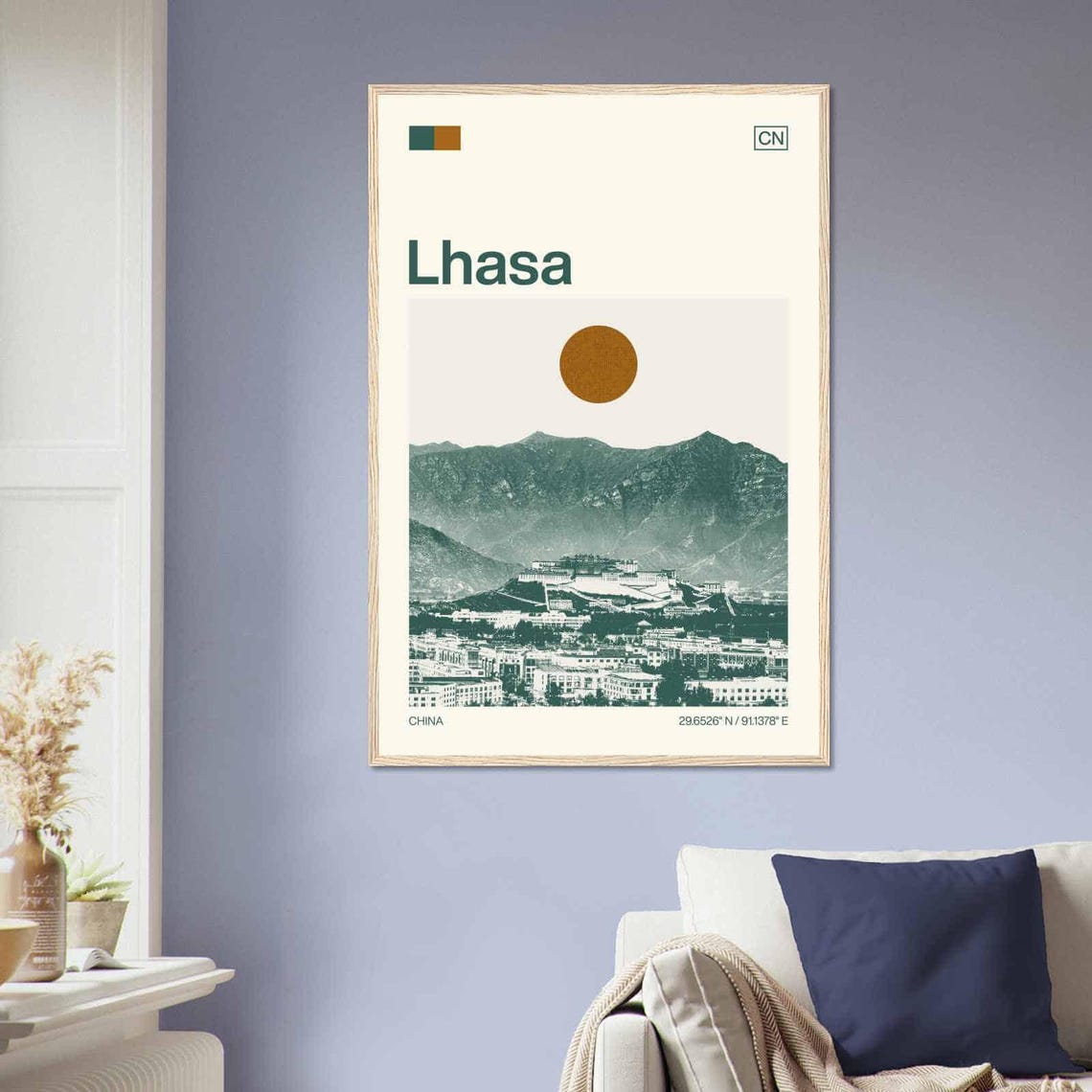 Lhasa China Potala Palace Mountain Cityscape Duotone Travel Poster - Image 2