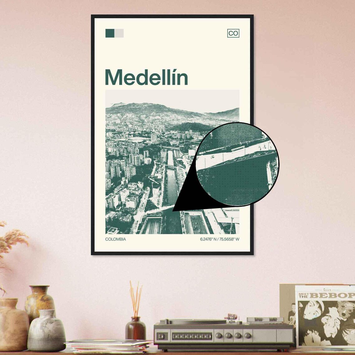 Medellín Colombia Modern Minimalist River Valley Aerial Art Poster - Image 4