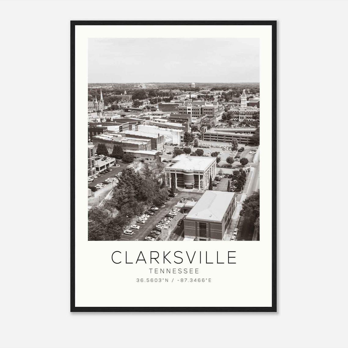 Clarksville Tennessee Downtown Aerial Church Spires View Poster